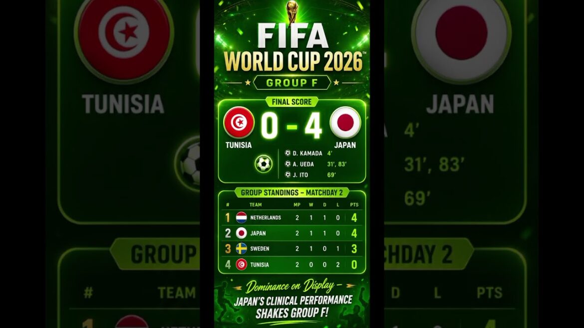 FIFA World Cup 2026 | Group F Shocker – Japan’s 4-0 Masterclass Stuns Tunisia! ⚽🔥#fifa #shorts FIFA World Cup 2026 | Group F Shocker – Japan’s 4-0 Masterclass Stuns Tunisia! ⚽🔥#fifa #shorts