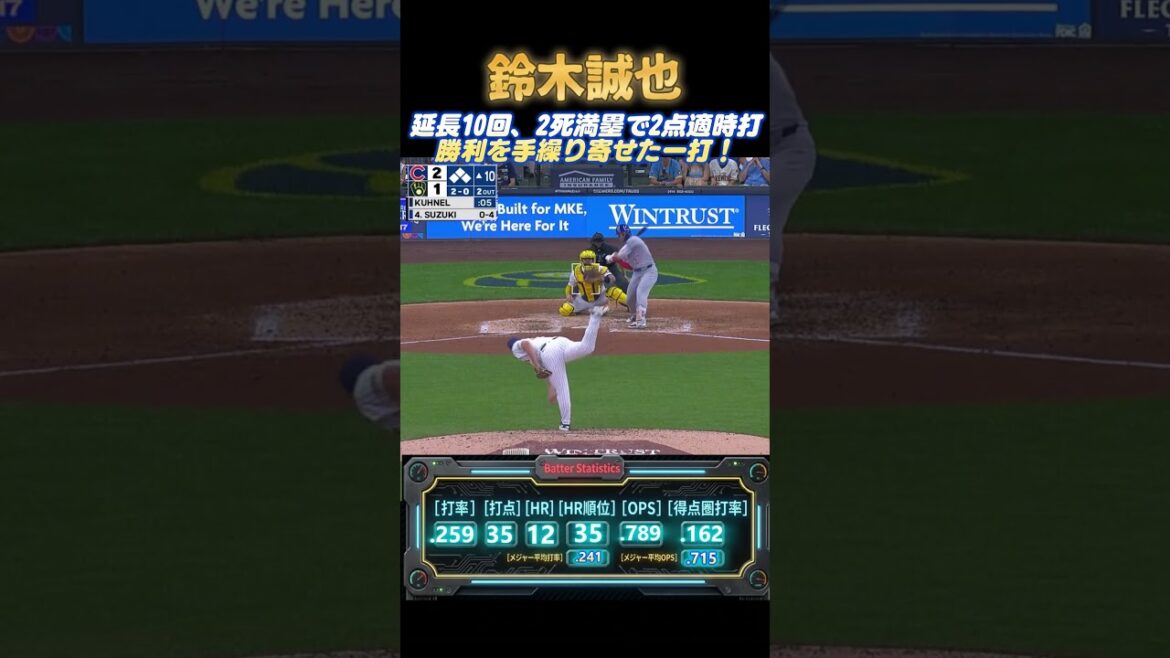 [6/29]Seiya Suzuki hits a 2-run hit in the 10th inning with two outs and the bases loaded! Cubs beat the leader Brewers[Brewers game]