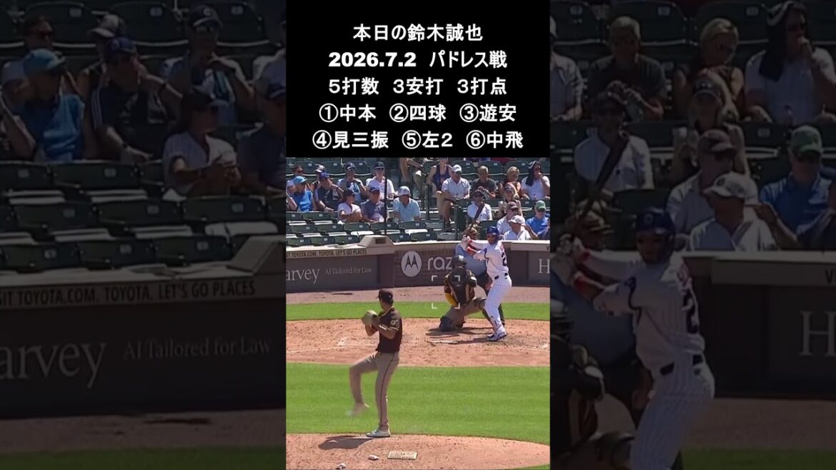 [Seiya Suzuki]2026.7.2 “Achieved 100th MLB HR” vs. Padres #Seiya Suzuki #Cubs #mlb