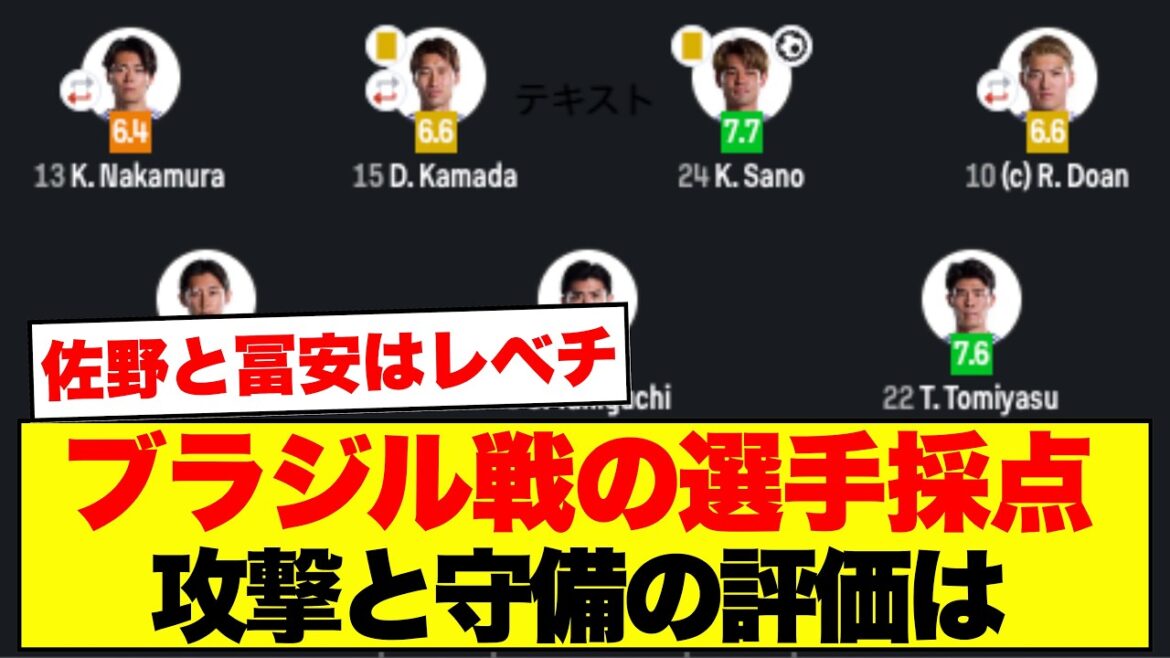 [Japan National Team]Player scoring for the match against Brazil has become a hot topic! Sano and Tomiyasu are highly rated but critical about the replacement plan[World Cup]