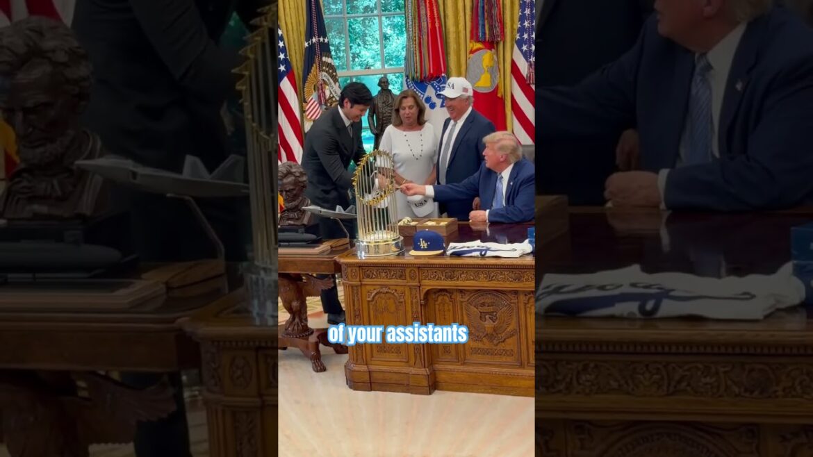 President Donald Trump with Dodgers star Shohei Ohtani in Oval Office at White House